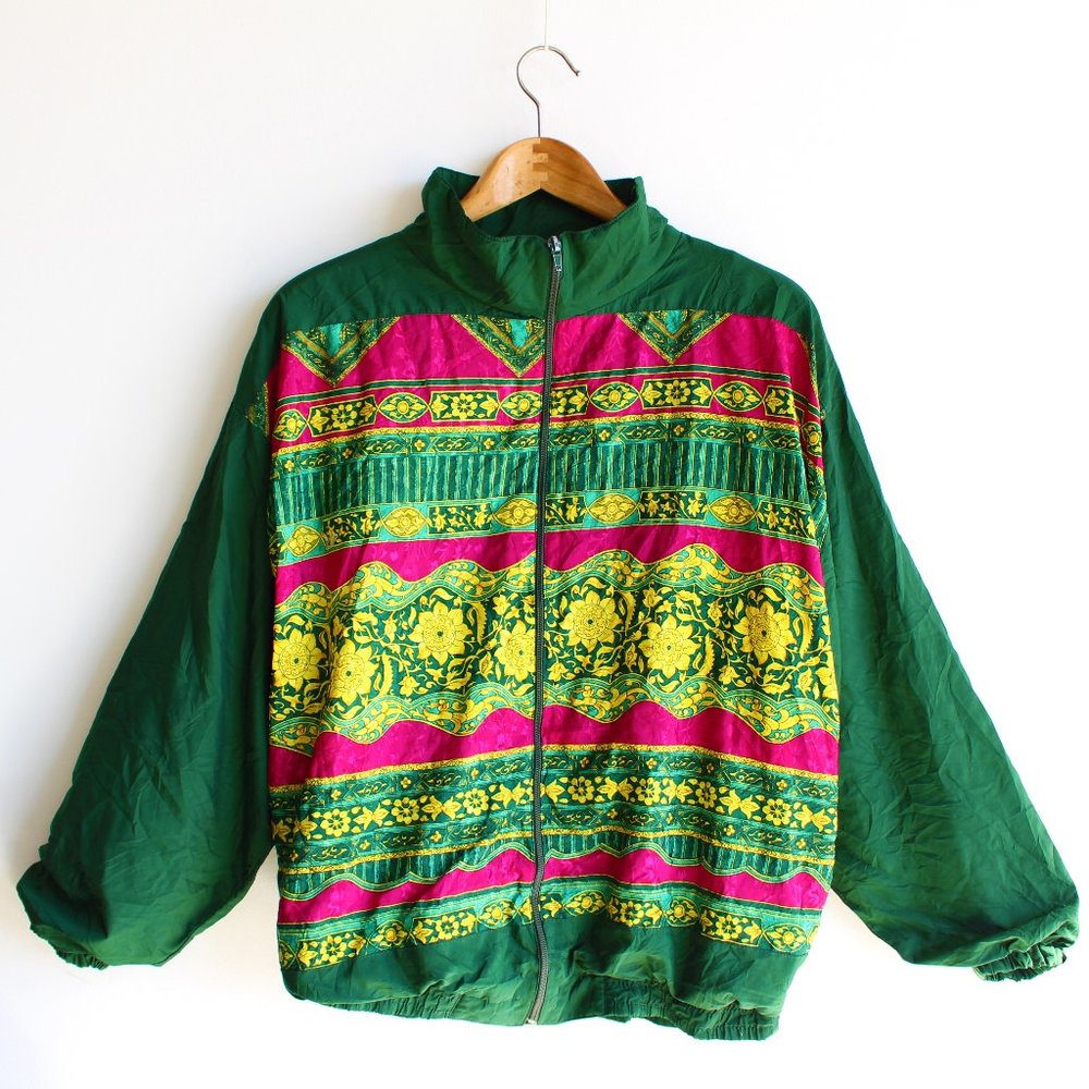 Vintage 80’ Green & Gold Flower Pattern Jacket